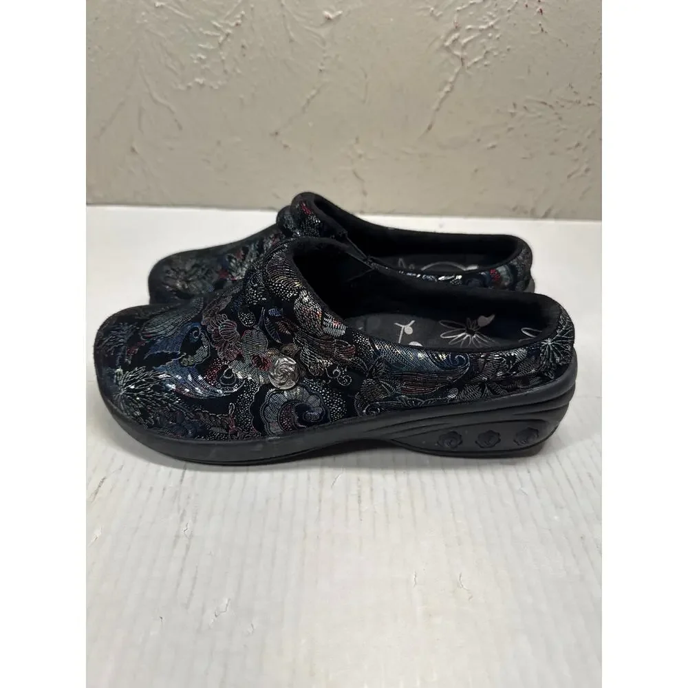 Therafit Molly Women's Suede Black Clog Paisley‎ Colorful Size 39 US 8.5/9